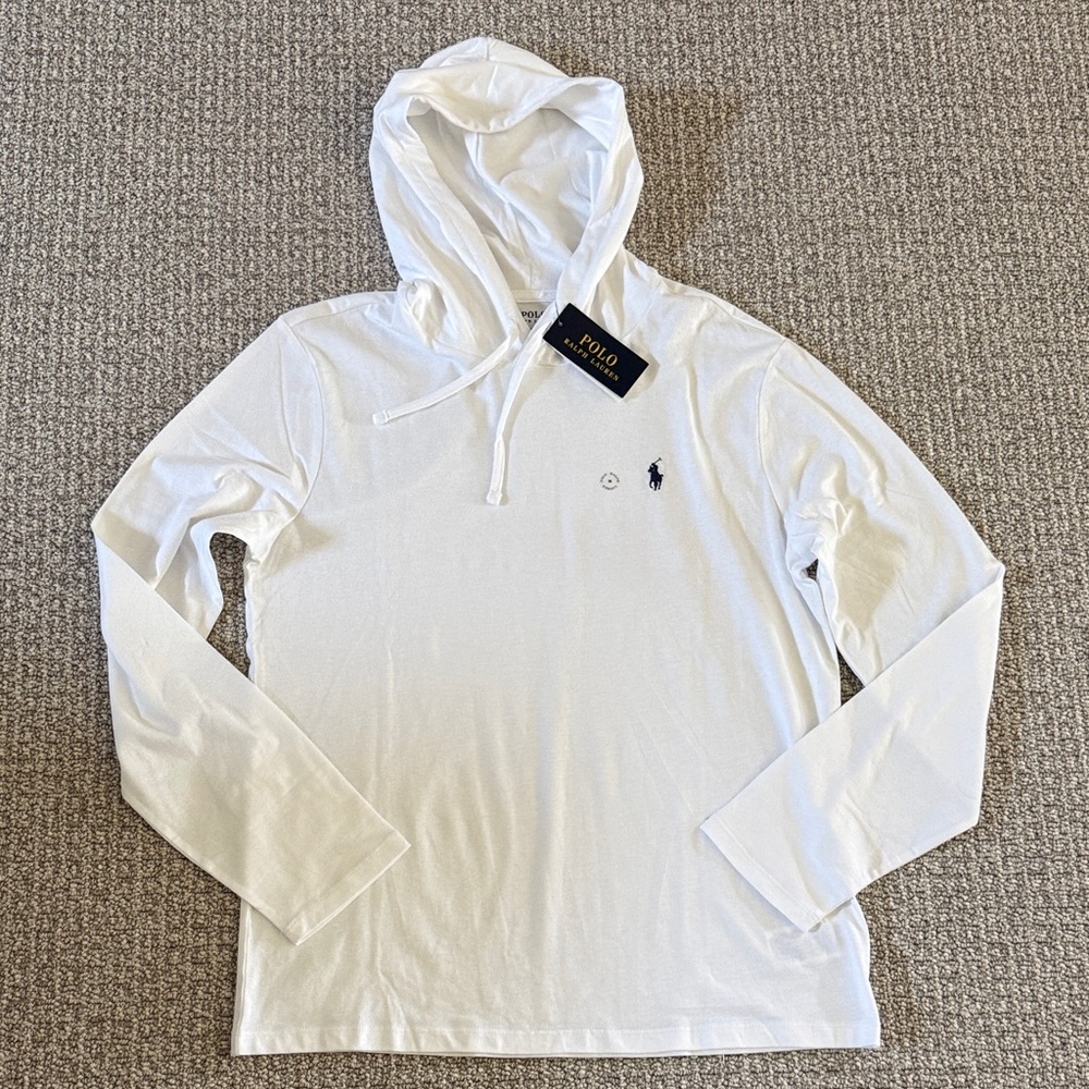 New Polo Ralph Lauren Cotton White Hoodie Shirt Long Sleeve S M L